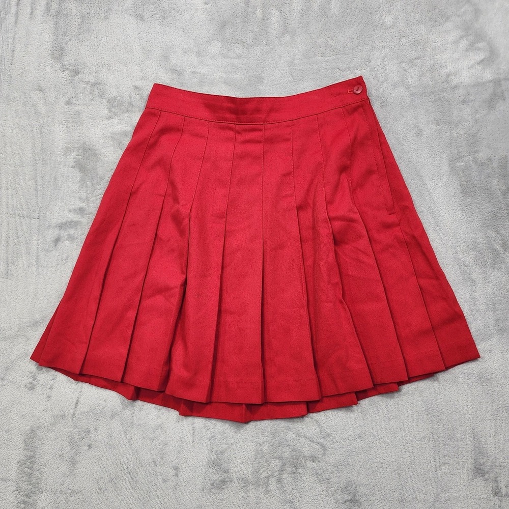Vintage Joule Energy Skirt Womens 26 Red Pleated Twill Mini‎ Side Zip Preppy
